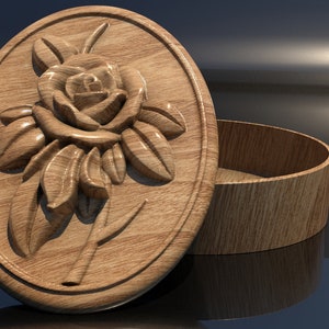 ジュエリーボックス、ローズパターン、Stl ファイル、CNC および 3D プリント用の 3D モデル