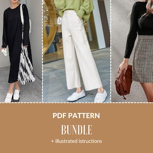 Mega bundle 3 sewing patterns, Bundle Sewing Patterns, Pattern- palazzo pants pdf, Mini SKIRT Sewing PATTERN PDF, Pattern- palazzo pants pdf
