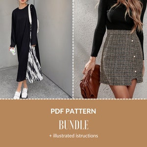 Bundle Sewing Patterns PDF, Instant Download, Women Pattern, PDF digital sewing pattern, dress sewing pattern, Mini SKIRT Sewing Pattern pdf
