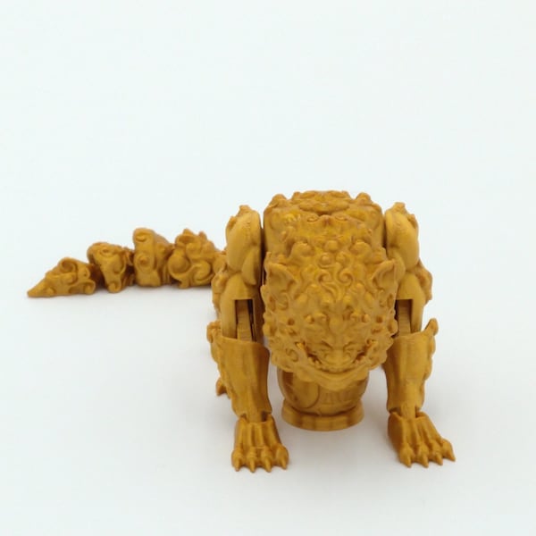 FOO LION Articulated Flexi Figure 3D Printed Figure Gold 7"