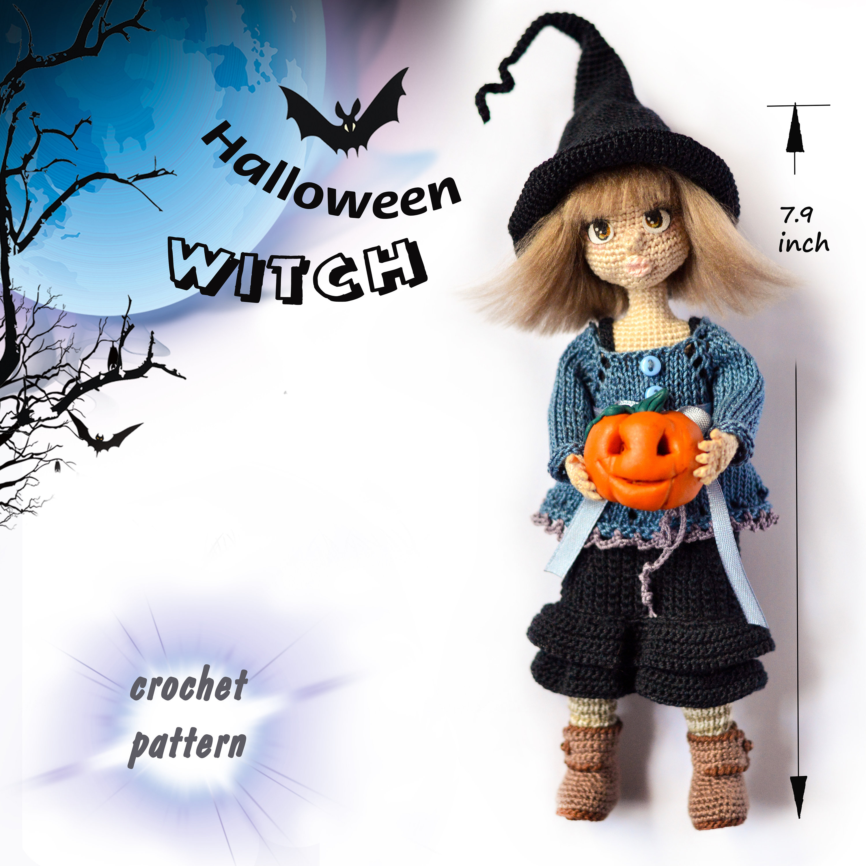 かぎ針編みのハロウィーン魔女人形のパターン - Etsy 日本