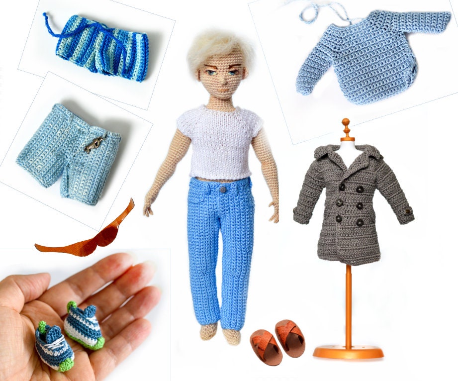 男性人形用の服のセット。かぎ針編みのパターン - Etsy 日本