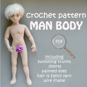 PDF man body crochet pattern/crochet boy/amigurumi doll PATTERN/ basis dolls / frame doll / man body basis (English)