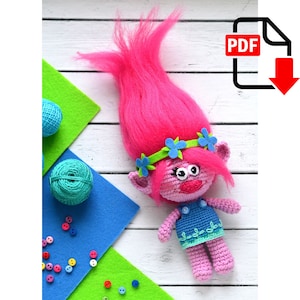 Modello di papavero Troll all'uncinetto