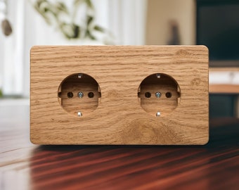 Wooden wall socket + cover, double socket (2 sockets) oak wood natural outlet, power socket, plug sockets