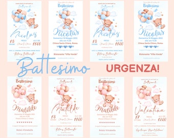 URGENZE, invito digitale battesimo, invito digitale bambina, invito digitale bambino, consegna entro 12 ore, ideale per whatsapp