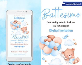 Orsetto celeste battesimo, invito digitale