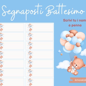 Baby baptism placeholder, blue bear, baptism placeholder, baby baptism, instant download, write the names yourself.