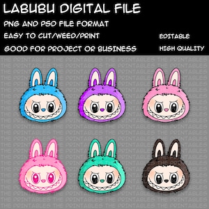 Digitaal ontwerpbestand Labubu-gezicht, klaar om af te drukken en te knippen, svg- en png-bestanden