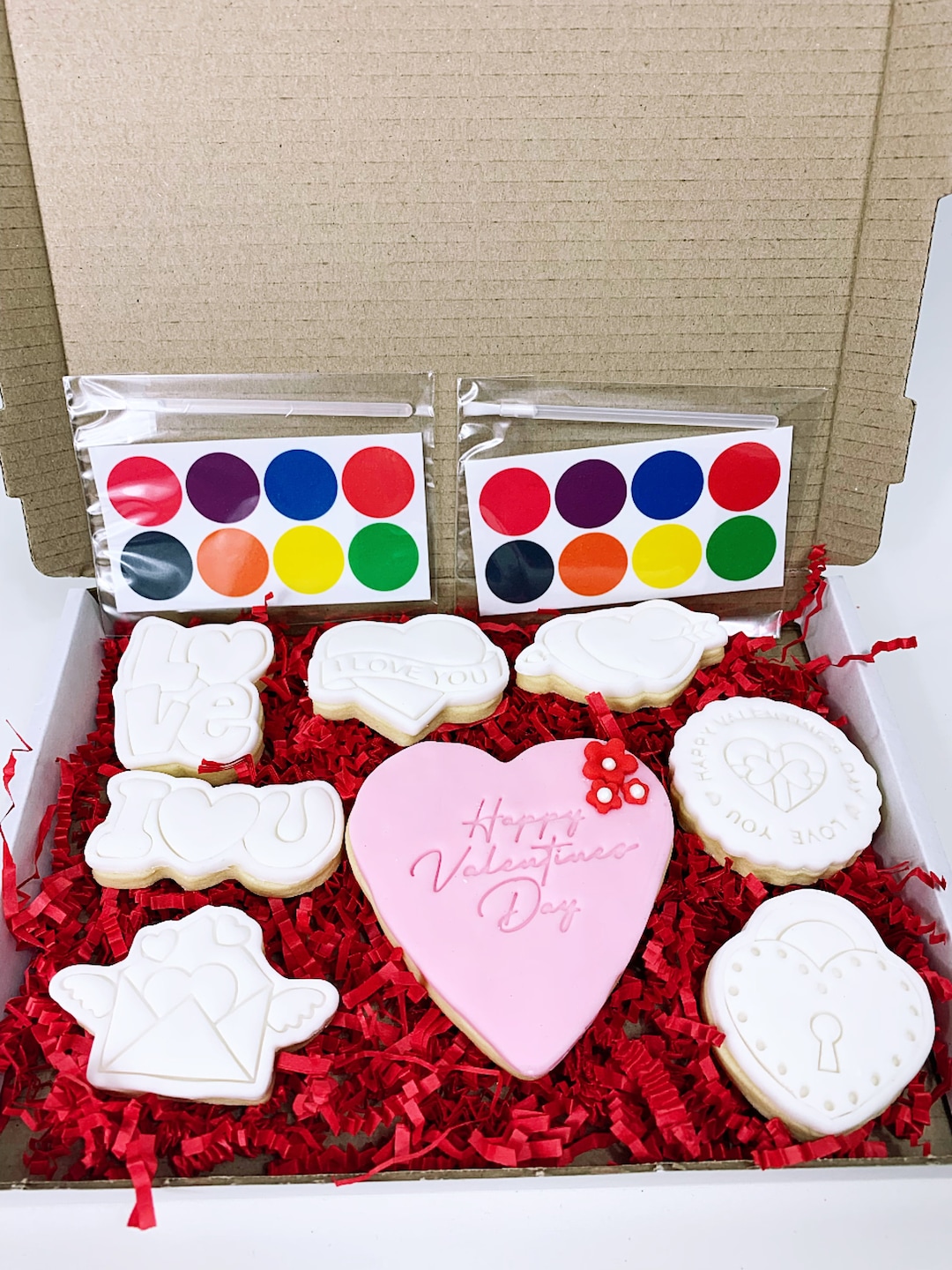 Valentines Day Paint Own Cookies Set/ Valentines Kids Activity/ Edible Paint Palette Cookies