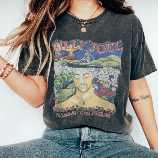 Vintage Billy Joel River Of Dreams Tour Shirt, Music Lover Gift Shirt, Music T-Shirt, Band Concert Sweatshirt, Graphic Tee 1495200202