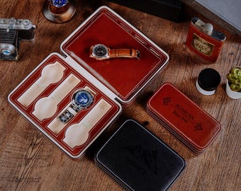 Personalized Leather Watch Storage Box, Customized Grooms Fathers Gift, Father's Day Gift, Groomsman Gift, Anniversary Gift , Birthday Gift