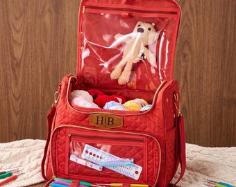 Custom Crossbody Organizer for Crochet Yarn & Supplies, Large knitting bag with Shoulder Strap, Brithday Gift, Sewing Project Organizer