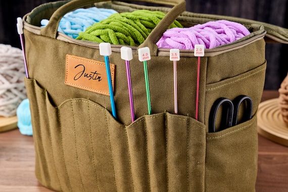 Knitting Bag Gift for Crocheters, Large Yarn Organizer Tote with Pockets, Craft Storage Bag for Handmade Lovers