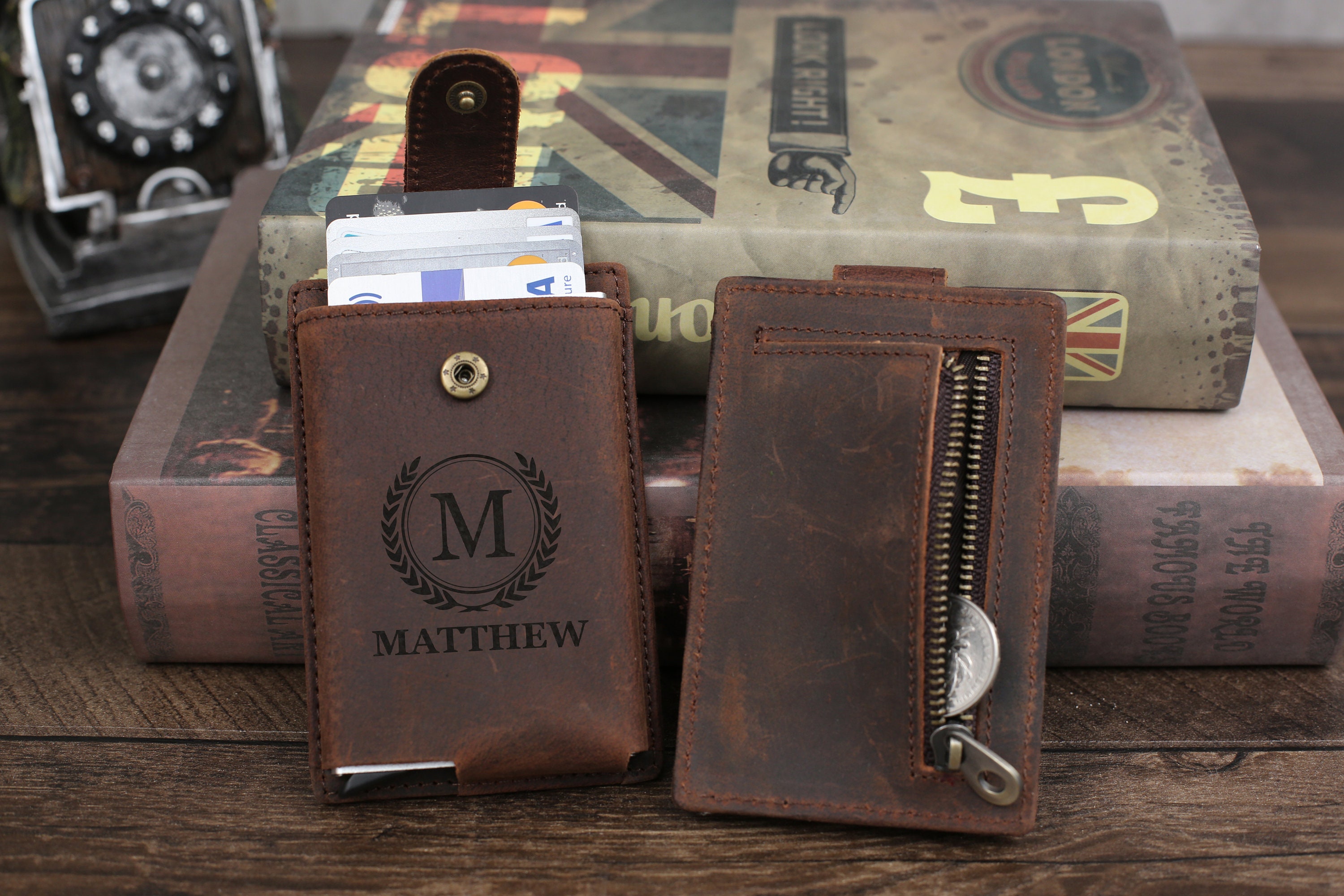 Personalized Mens Money Clip Card Holder, RFID Blocking Card Holder