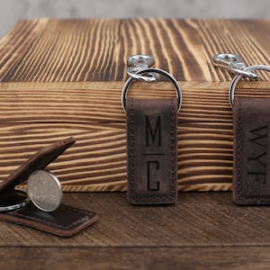 Llavero de cuero personalizado con clip para billetes, tarjetero personalizado, clip de cuero para billetes, regalo de Navidad, llavero para padrinos de boda, regalo para él, papá