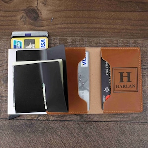 Portefeuille pince à billets en cuir personnalisé, porte-cartes de blocage RFID avec fenêtre pop-up pour garçons d'honneur avec porte-monnaie, cadeau pour homme, cadeaux de Noël