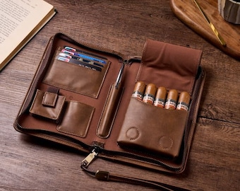 Personalized Leather Cigar Case, Groomsmen Gifts, Custom Cigar Box, Leather Cigar Holder for Men, Wedding Gifts, Christmas Gift