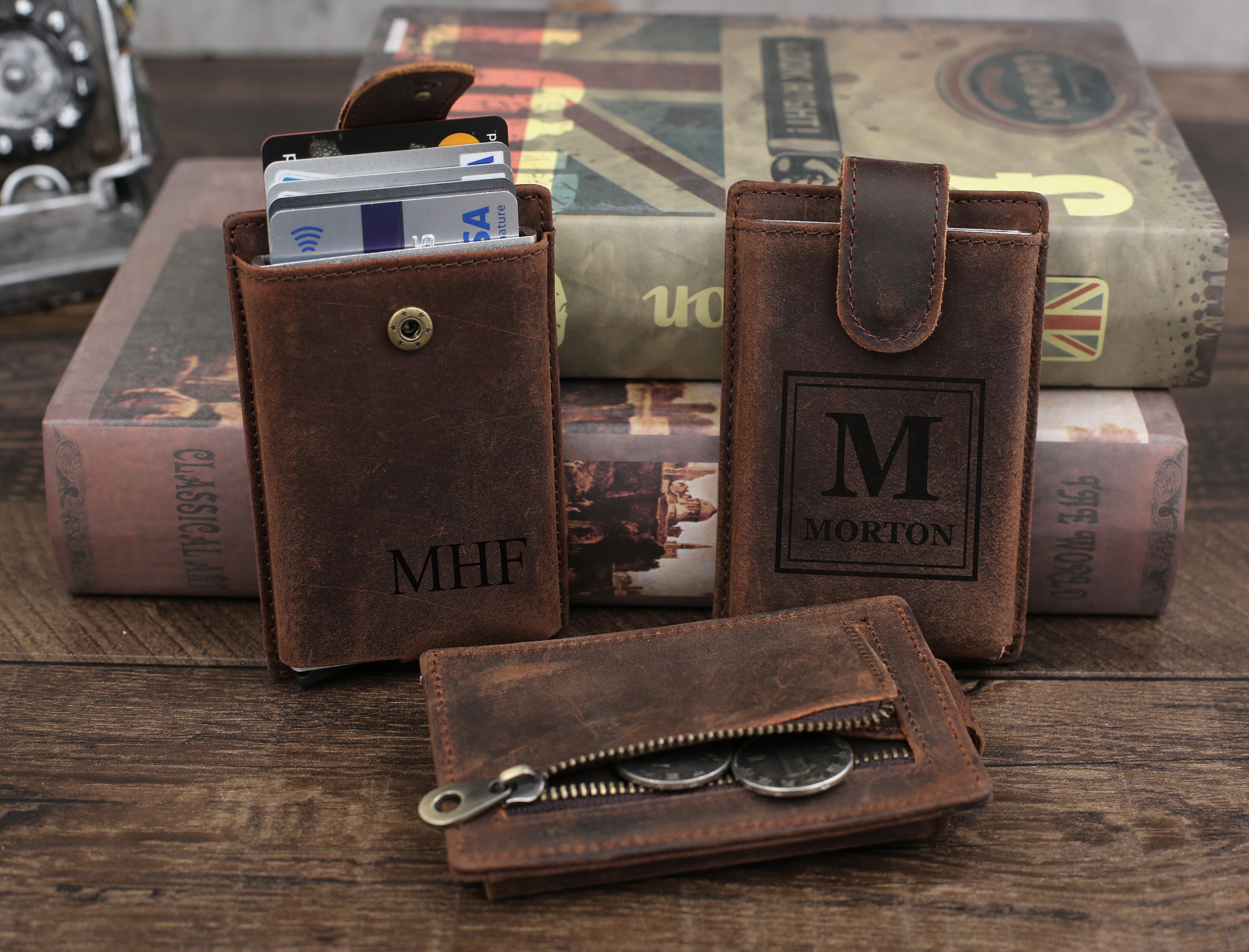 Personalized Mens Money Clip Card Holder, RFID Blocking Card Holder