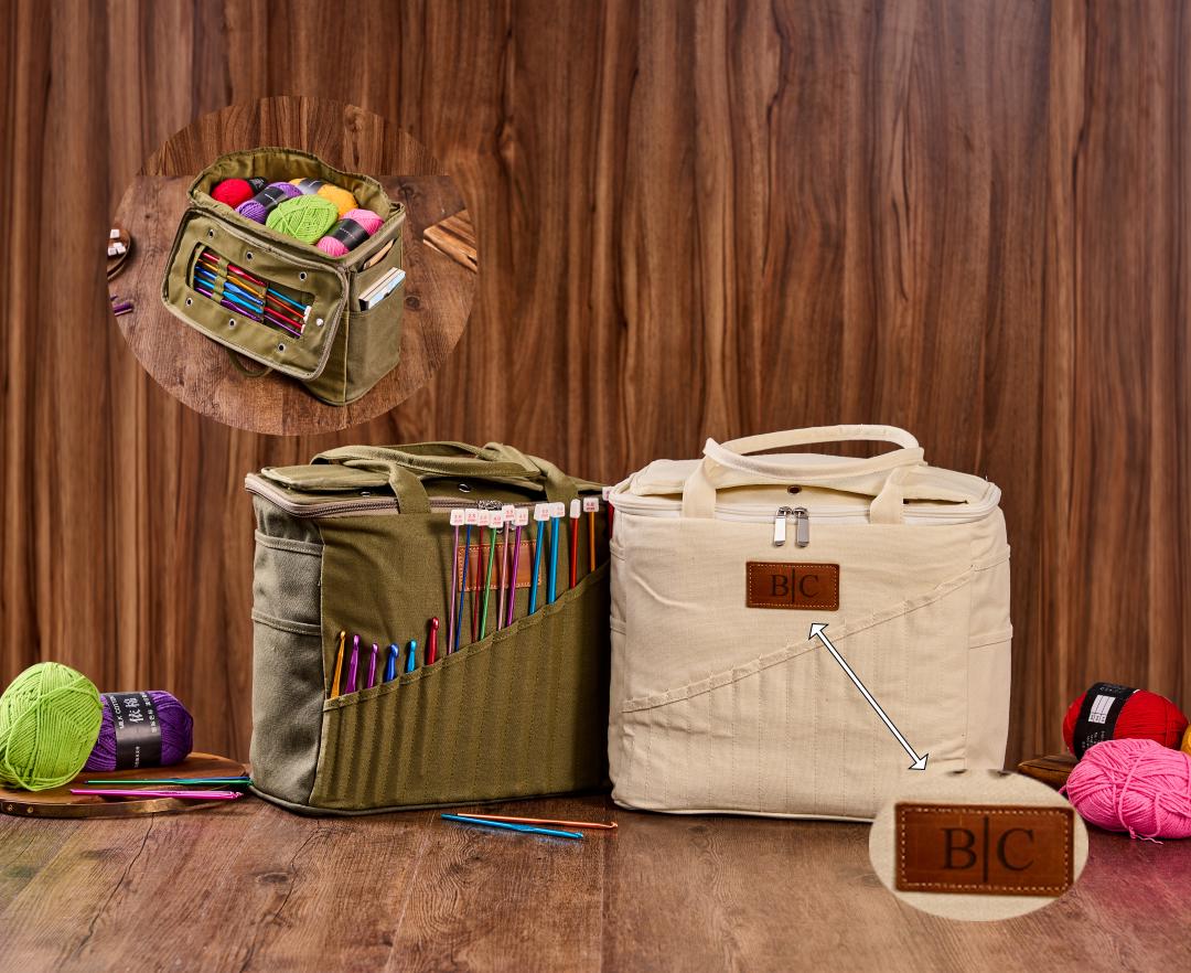 Personalization Canvas knitting bag, Gift For Mom, Yarn Storage Organizer, Canvas Yarn Bag, Needle Storage Bag, Sewing Project Organizer