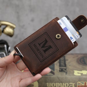 Personalized Leather Smart Wallet, Groomsmen Money Clip, RFID Blocking Card Holder, Wallet for Men, Minimalist Front Pocket, Christmas Gifts