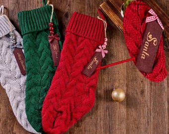 Personalized Knitted Christmas Stocking, 2024 Christmas Family Stocking with name, Custom Holiday Decor Gift, Engravement Knitted Stocking