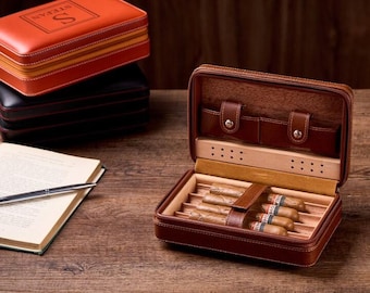 Gepersonaliseerde bruidsjonkers sigarendoos, gegraveerde leren sigarenkoker voor sigaaraccessoires, huwelijkscadeau, aangepaste cadeaus voor hem, jubileumcadeaus