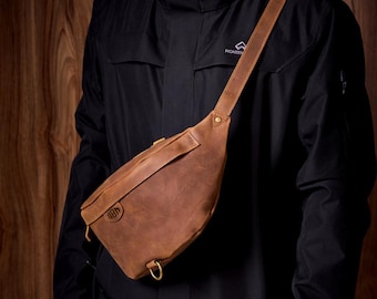 Personalized Leather Bum Bag, Custom Genuine Leather Bag, Gift For Birthday, Christmas Gift, Crossbody Sling Bag, Belt Bag, Brown Fanny Pack