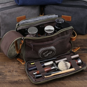 Groomsmen cadeau toilettas met monogram, canvas dopp kit scheerset tas, cadeau beste mannen, cadeau vader, kerstcadeau, toilettas