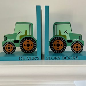 Personalised Children’s Tractor Bookends. A Set of Bookends to Store Those Storybooks. With a Green Tractor. Children’s Decor/Gift.