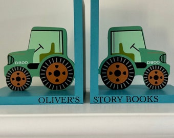 Personalised Children’s Tractor Bookends. A Set of Bookends to Store Those Storybooks. With a Green Tractor. Children’s Decor/Gift.