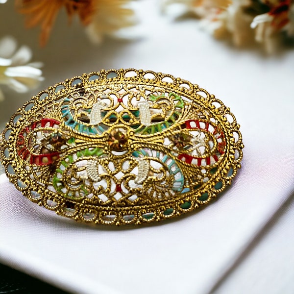Vintage West Germany Filigree Multicolored Impeccable Brooch