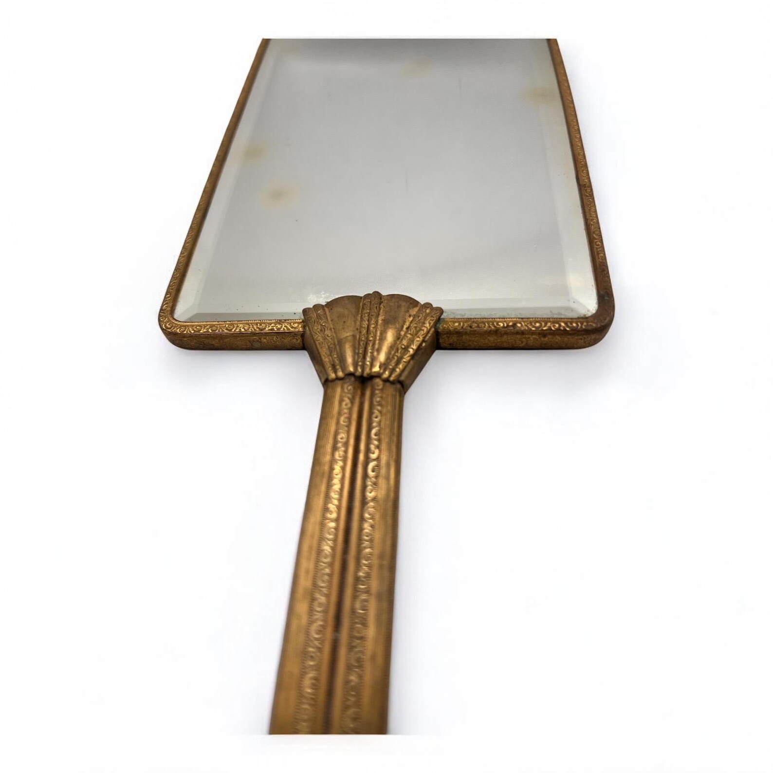 Antique Marie Hand Mirror Gilded Rococo Design With Aged