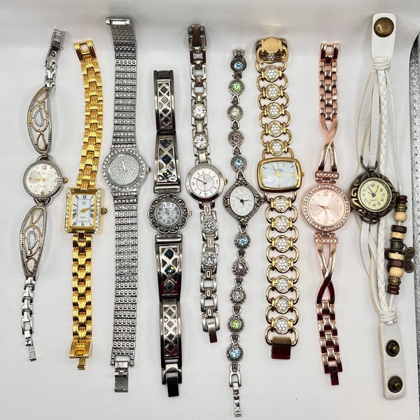 Vintage Women's Dainty Watches with Elegant Fashion Accented Bracelets Featuring Rhinestones, Leather, Filigree, Design, Marcasite, Abalone