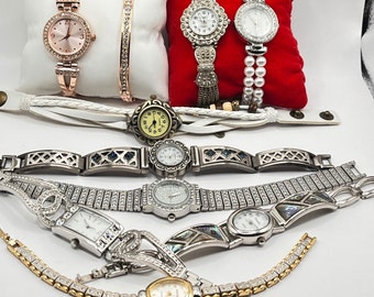 Vintage Women's Dainty Watches with Elegant Fashion Accented Bracelets Featuring Rhinestones, Leather, Filigree, Design, Marcasite, Abalone