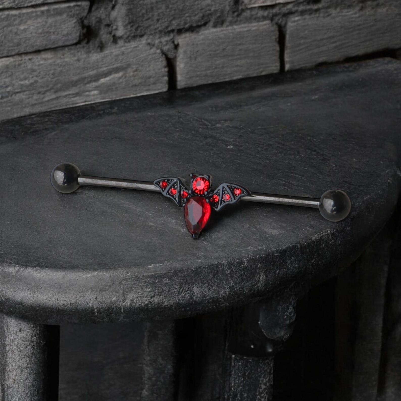 Gothic Bat Industrial Barbell Piercing: Stainless Steel Cartilage ...