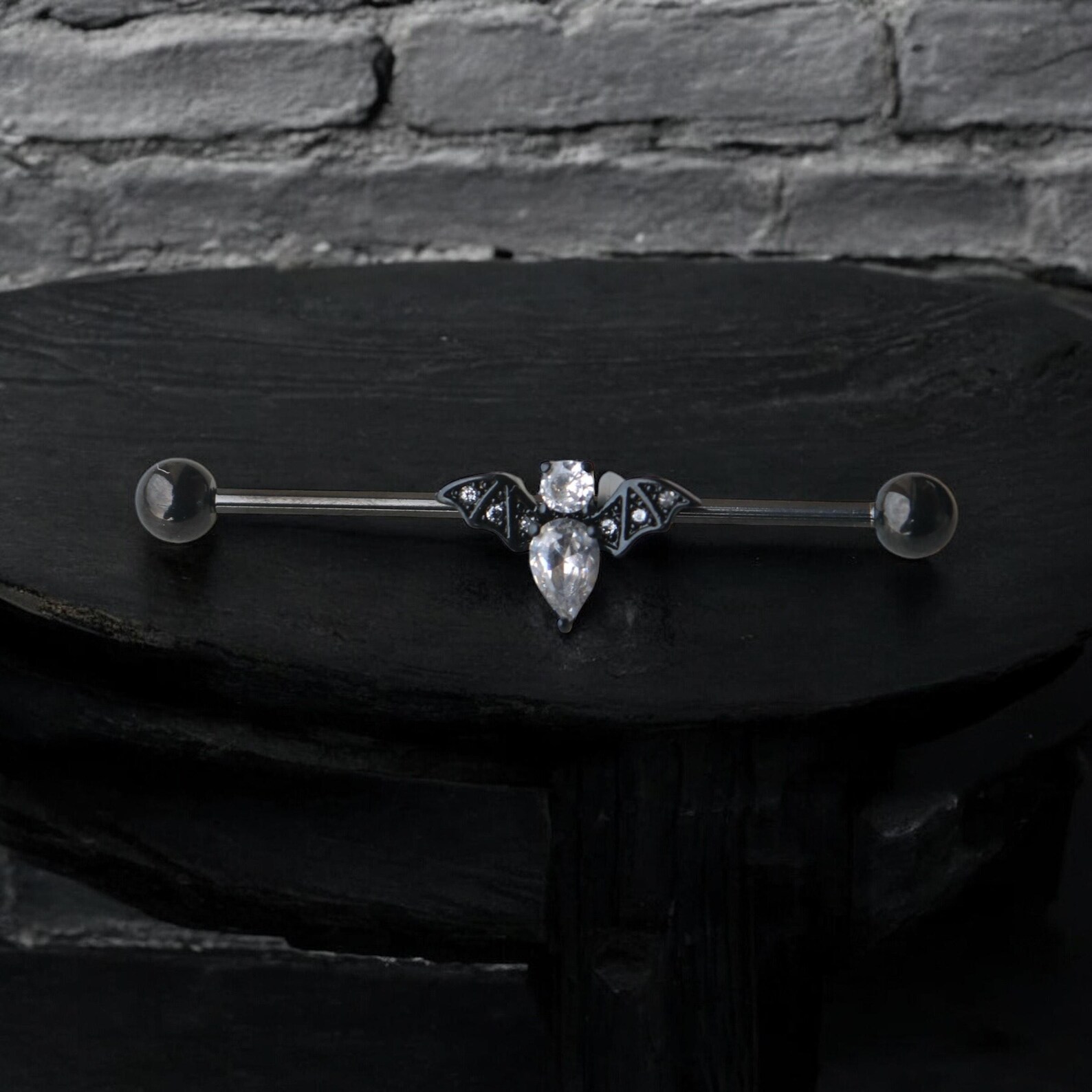 Gothic Bat Industrial Barbell Piercing: Stainless Steel Cartilage ...