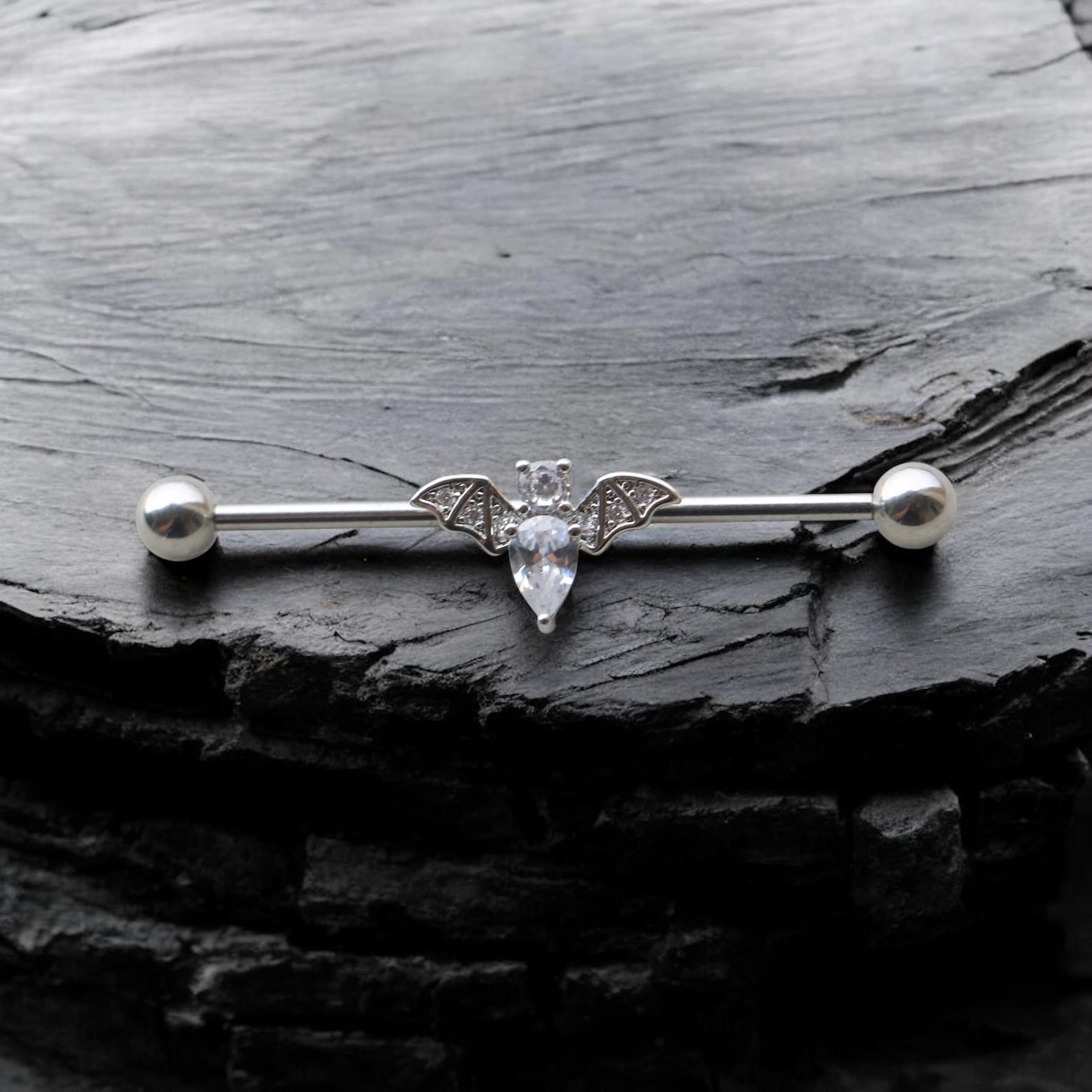 Gothic Bat Industrial Barbell Piercing: Stainless Steel Cartilage ...