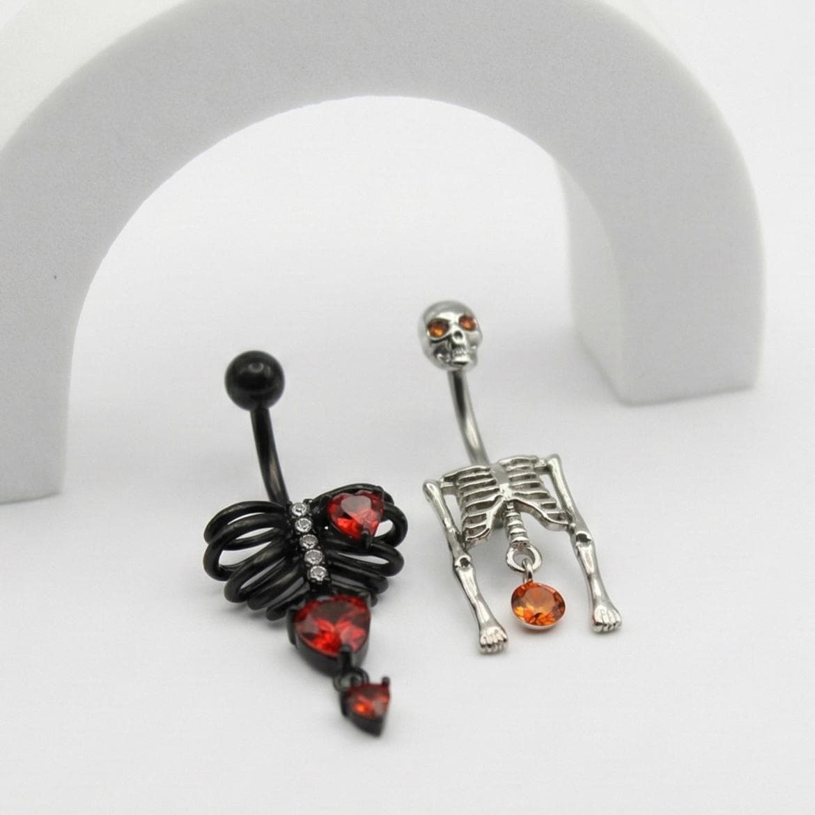 Gothic Skeleton Belly Button Ring, Dangle Navel Piercing, Halloween Red ...