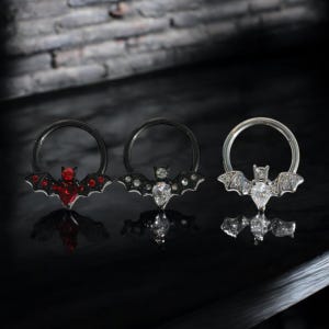 Bat septum ring, gothic hoop septum, hinged hoop, tragus hoop, daith hoop, helix hoop, gothic piercing, cartilage earring, gift for her.