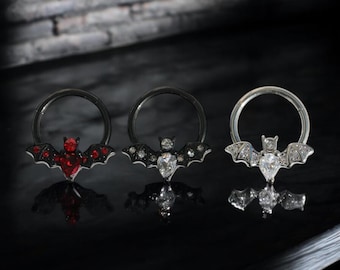 Bat Septum Ring: Gothic Hinged Hoop - Cartilage Piercing