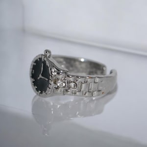 Silver Mini Watch Ring, Adjustable Watch Ring, Gift for Her, Friendship Gift