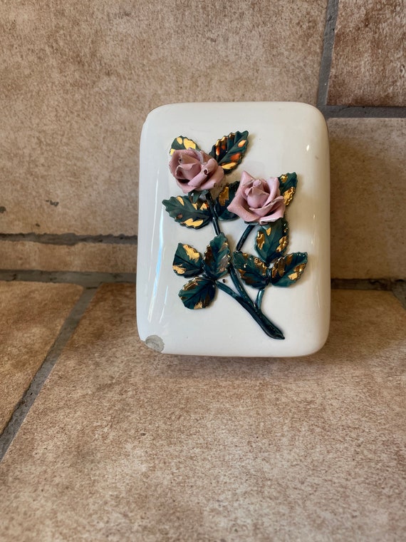 Vintage Porcelain Rose Jewelry Box