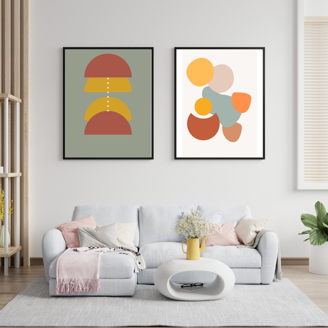 Gallery Wall Art, Mid Century Art Prints, Set of 7, Neutral Boho Style