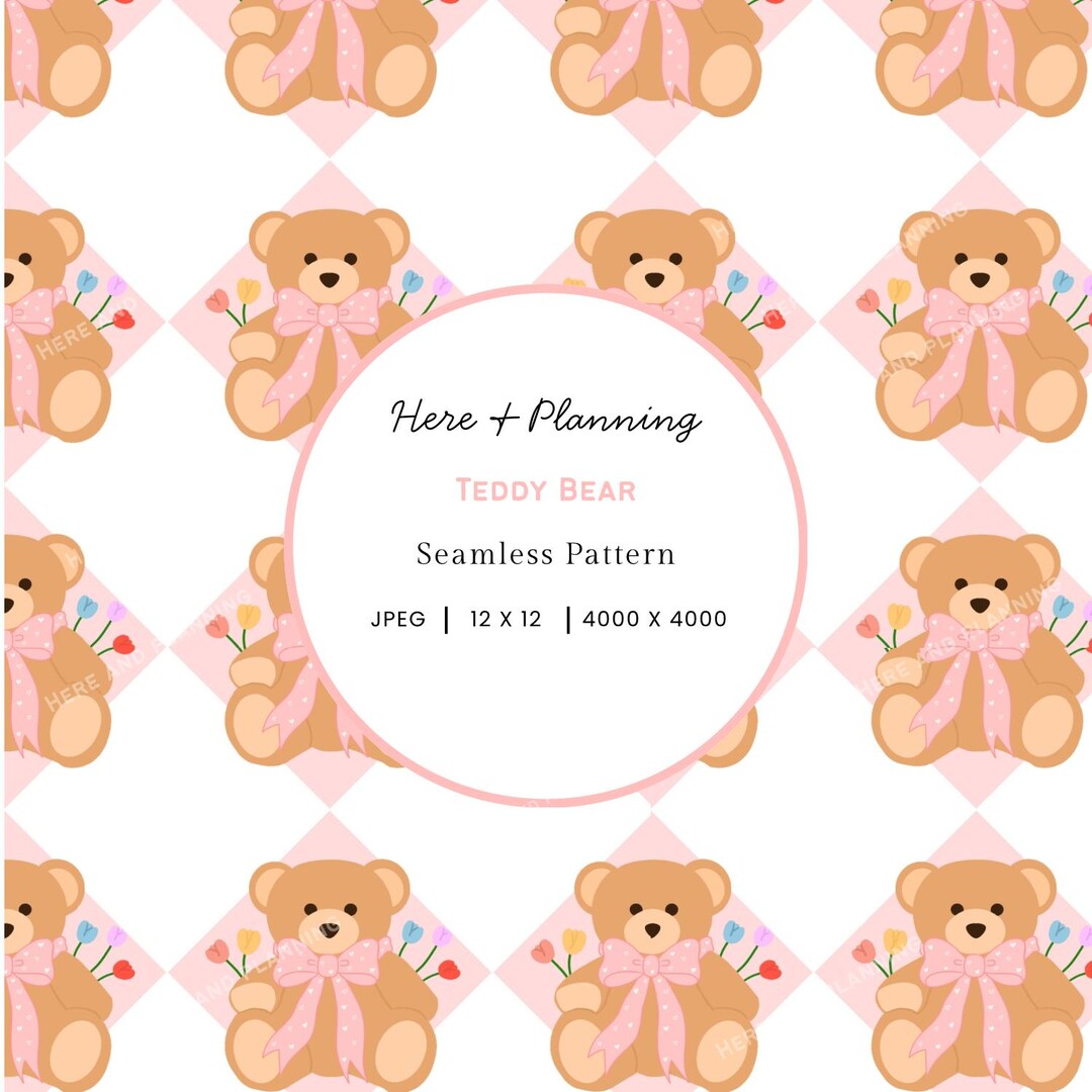 Teddy Bear Pink Seamless Pattern - Nursery Repeating File - Digital ...