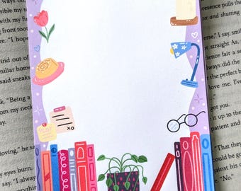 Book Lover Bookish Notepad, Stationery Book Gift, Merch for Reader, To-Do List, Cute Office Supplies