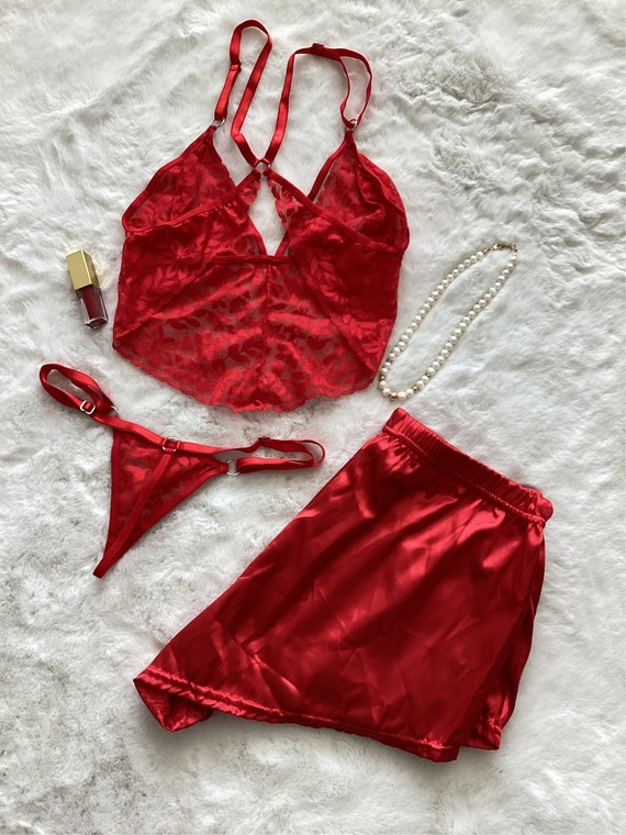 Lace Cami | Satin Shorts | Sexy Lingerie Set | Thong Lace Cami | Satin Shorts | Sexy Lingerie Set | Thong