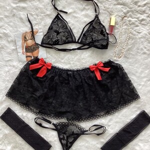 Lingerie set | Embroidery| Garter| See Through |Lace |Sexy| Delicate