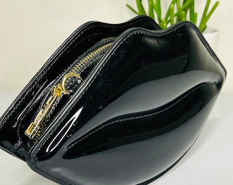 Original Aldo Black Vegan Patent Leather Novelty Lips Shaped Handbag Purse Etsy