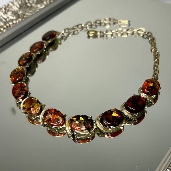 1960's Orange Signed Coro Thermosat Lucite Confetti Necklace Choker